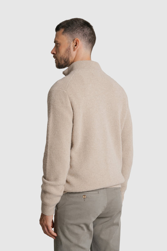 PULLOVER LÃ MERINO REGULAR FIT BEGE LISO MARK BELLUCCI