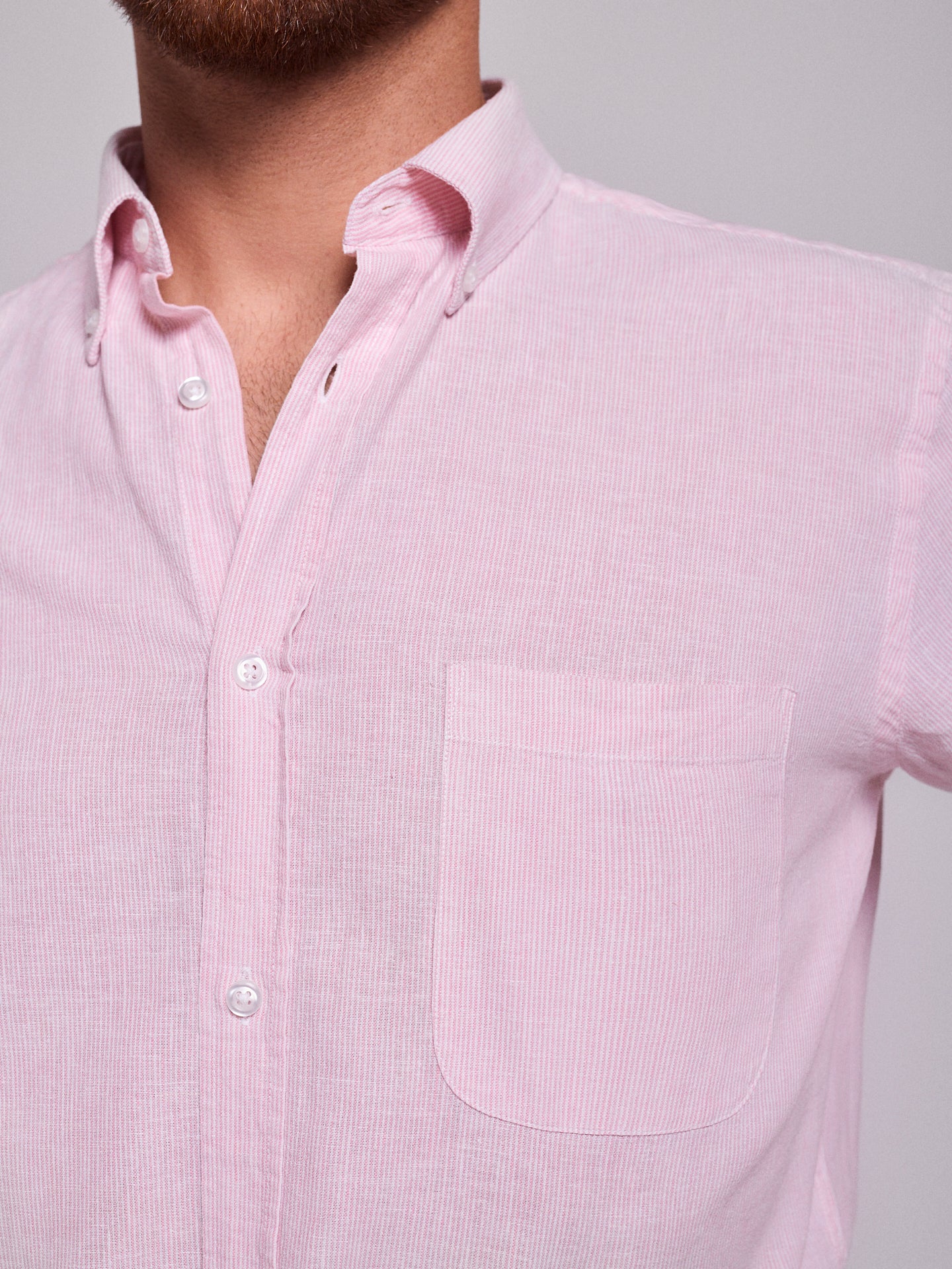 PINK LINEN SHIRT SHORT SLEEVE REGULAR FIT MR. BLUE