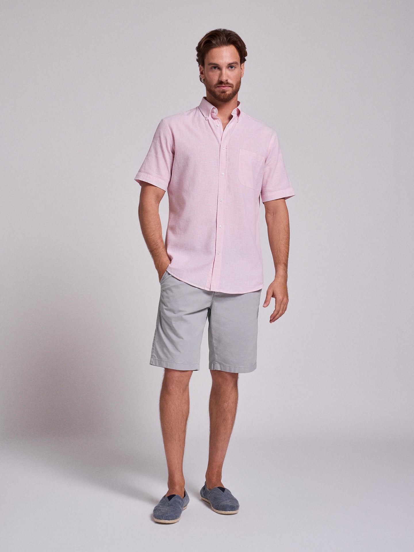 PINK LINEN SHIRT SHORT SLEEVE REGULAR FIT MR. BLUE