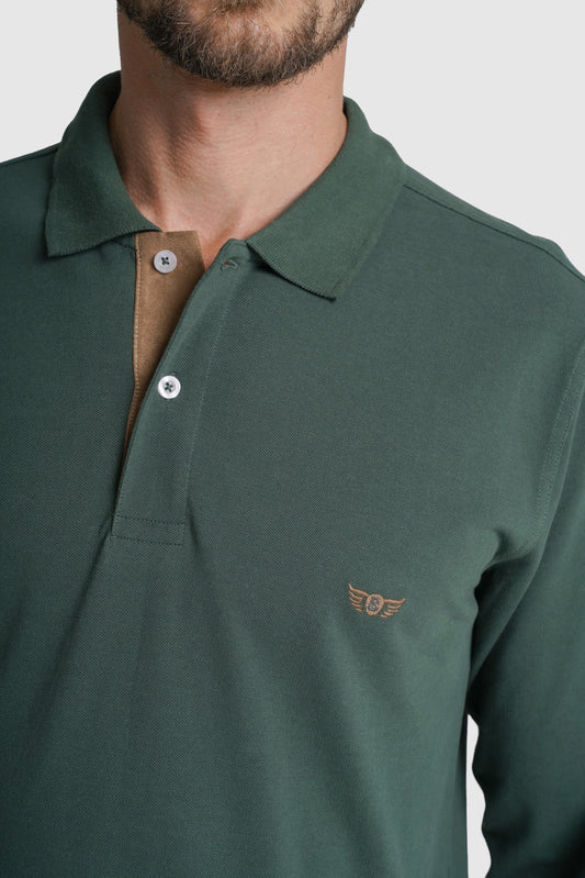 POLO MANGA COMPRIDA ALGODÃO REGULAR FIT VERDE LISO MR. BLUE