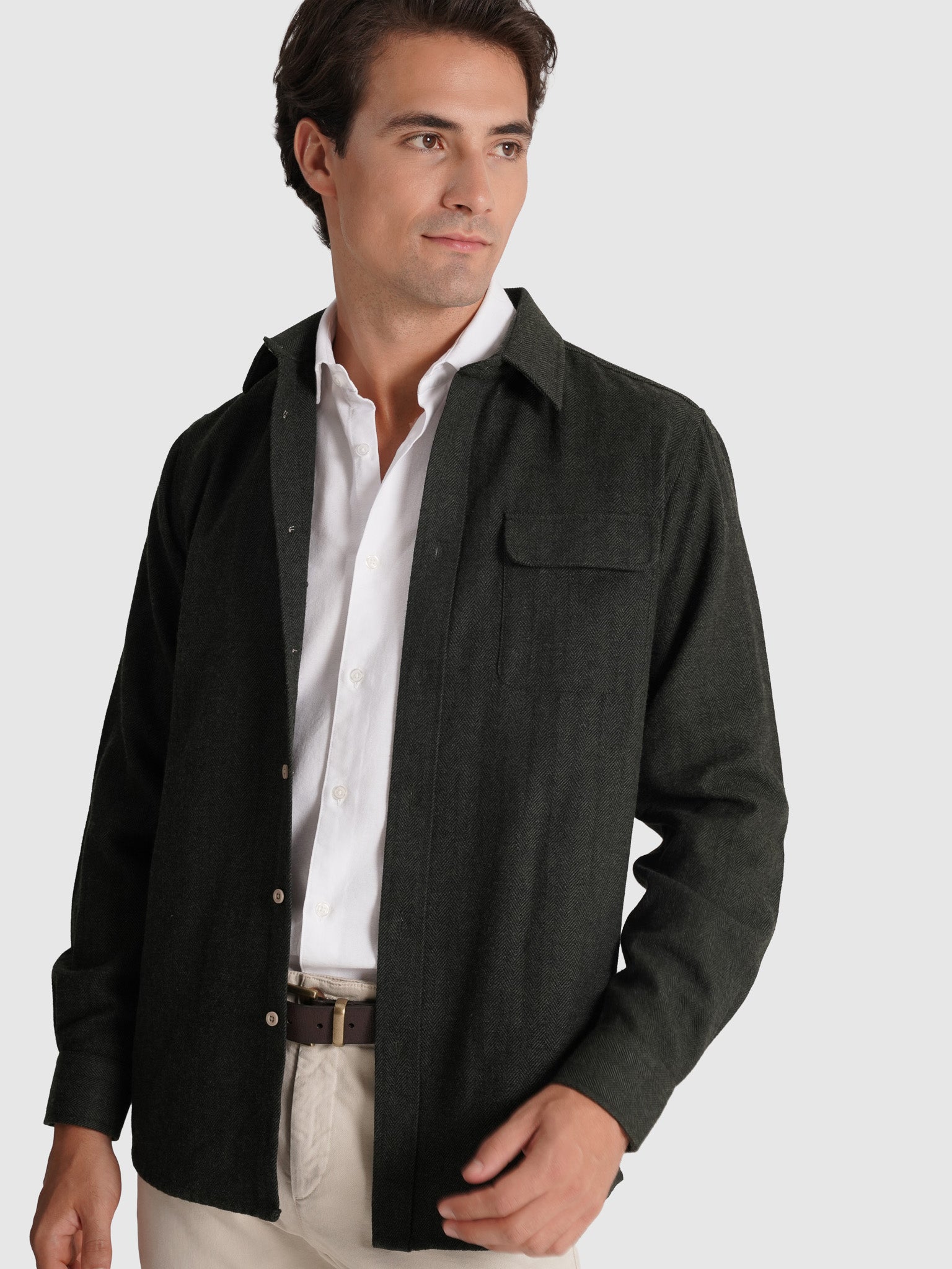 SOBRECAMISA DE LANA VERDE MANGA LARGA REGULAR FIT MARK BELLUCCI