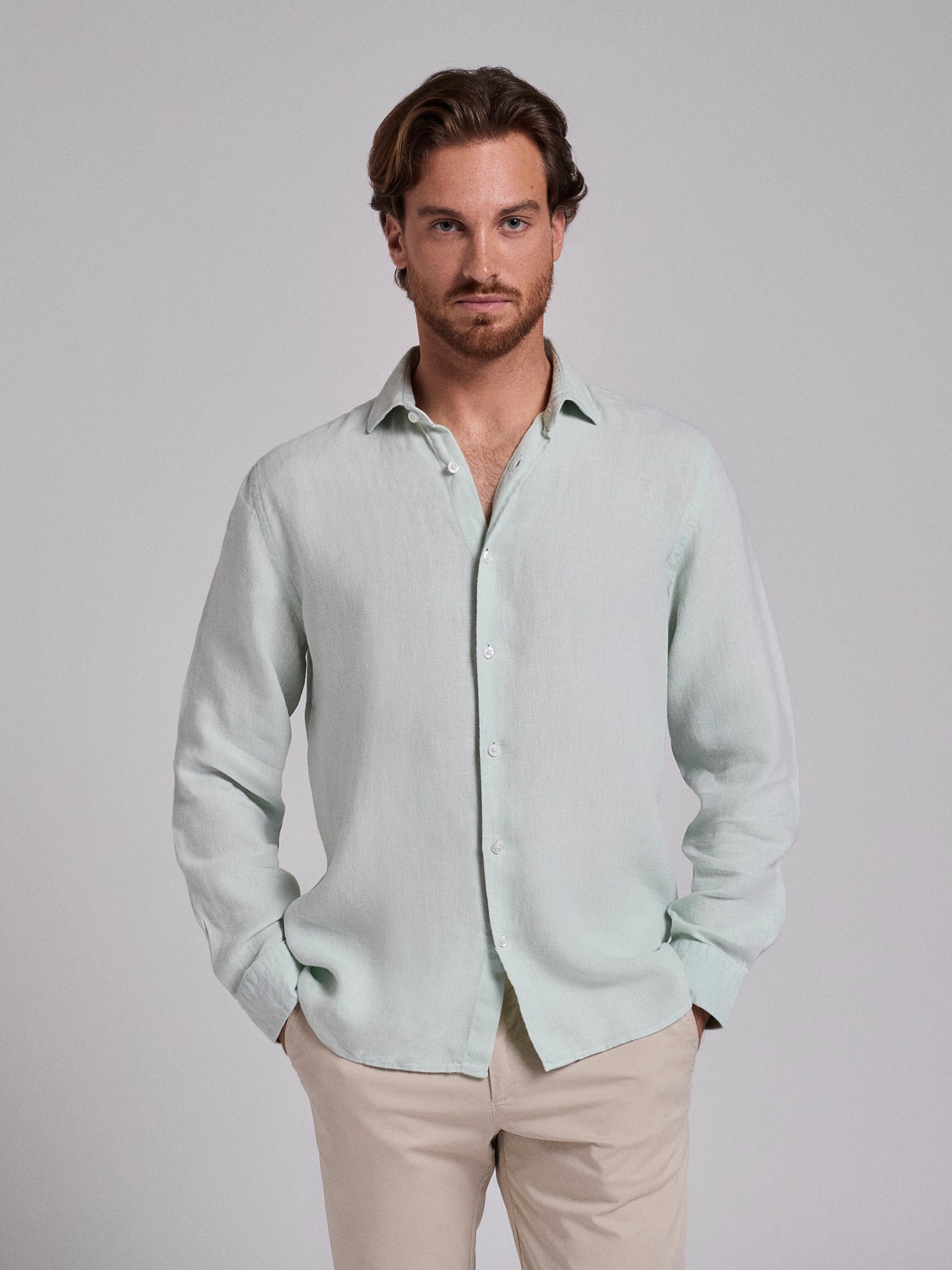 CAMISA LINHO VERDE MANGA COMPRIDA TAILORED FIT MARK BELLUCCI