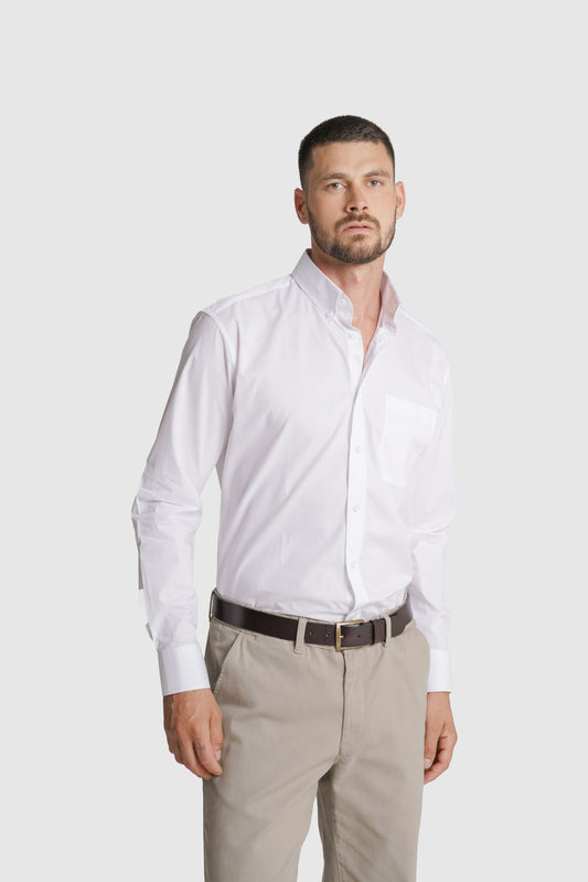 CAMISA ALGODÃO REGULAR FIT BRANCA LISA MR. BLUE