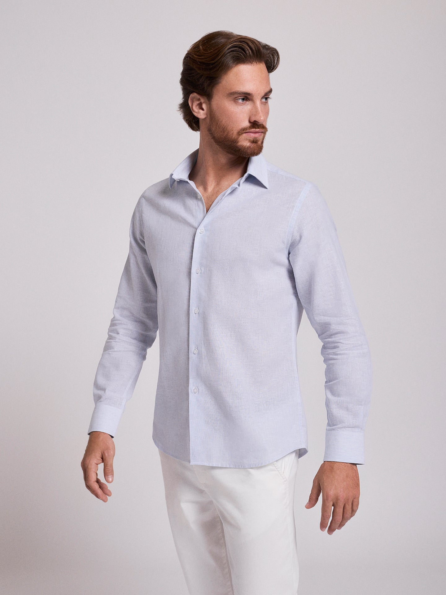 CAMISA LINO AZUL MANGA LARGA SLIM FIT MR. AZUL