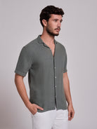 CAMISA LINO VERDE MANGA CORTA REGULAR FIT MARK BELLUCCI