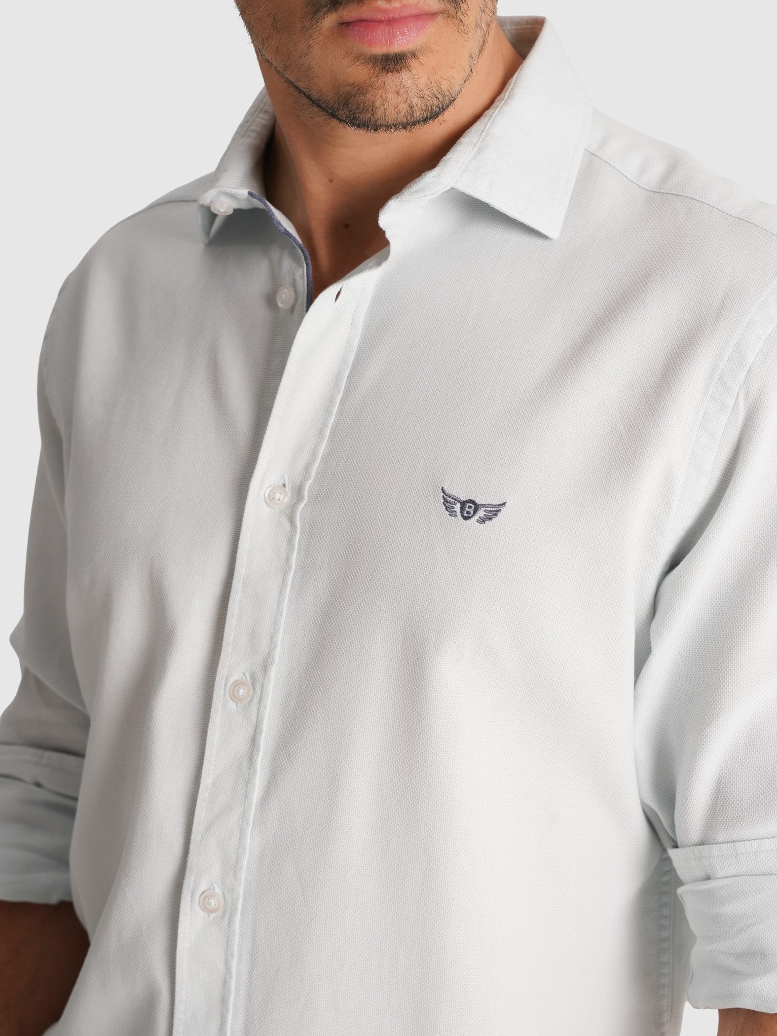CAMISA MR DOBBY AZUL MANGA LARGA SASTRERÍA. AZUL