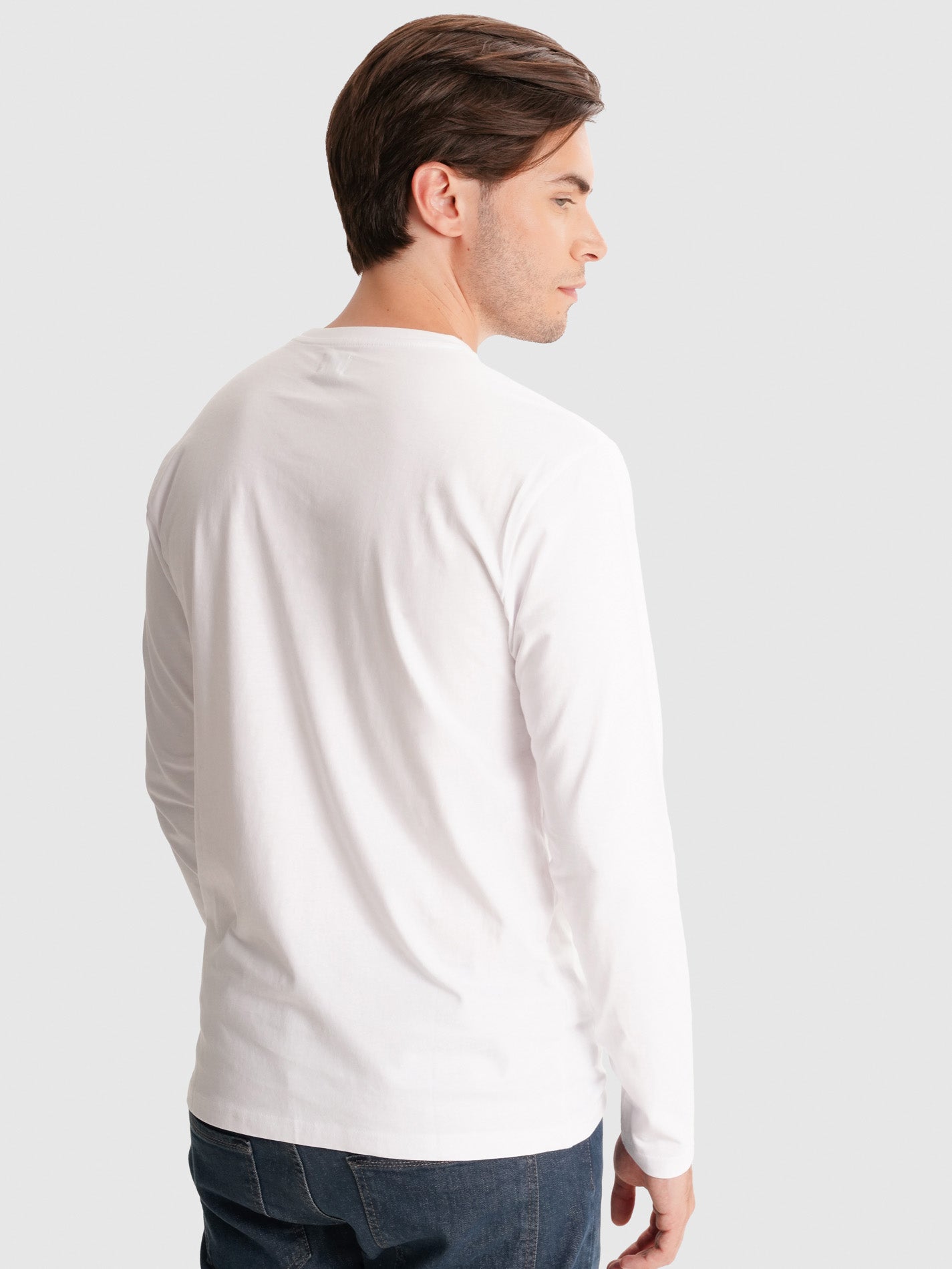 T-SHIRT ALGODÃO BRANCA MANGA COMPRIDA REGULAR FIT MR. BLUE