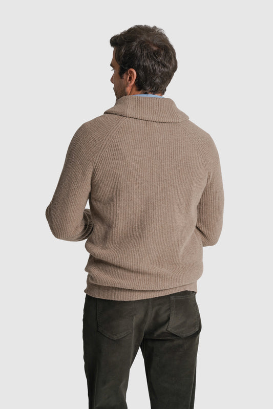 CARDIGAN LÃ REGULAR FIT BEGE LISO MR. BLUE