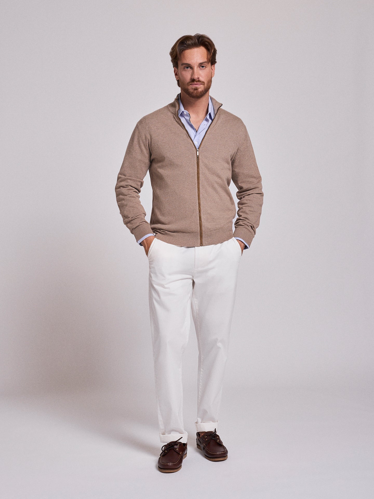 BEIGE COTTON PULLOVER LONG SLEEVE REGULAR FIT MR. BLUE