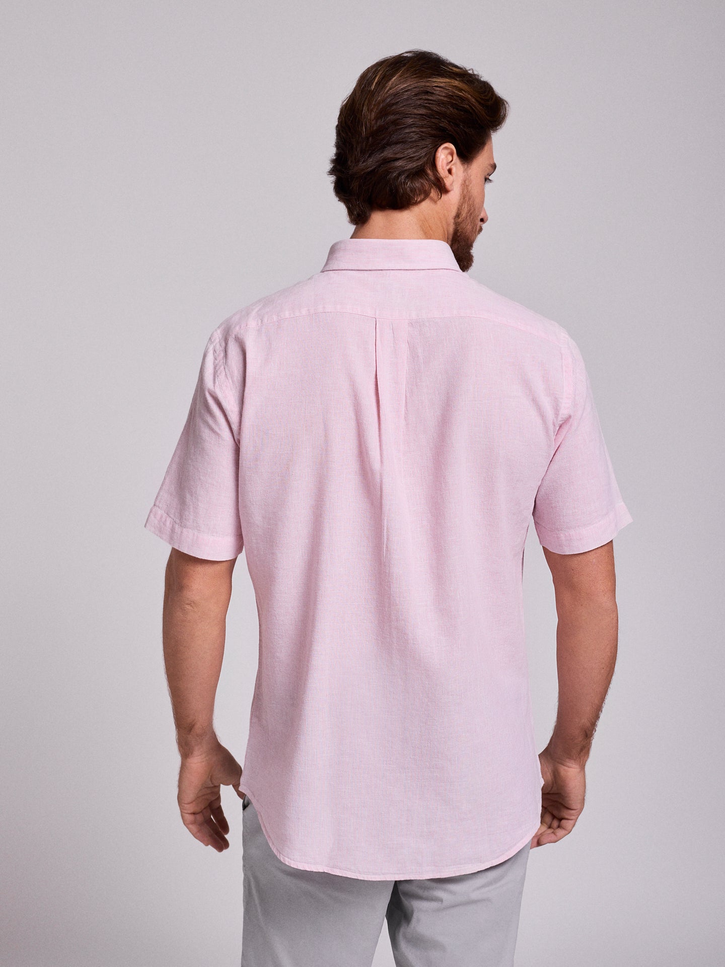 PINK LINEN SHIRT SHORT SLEEVE REGULAR FIT MR. BLUE