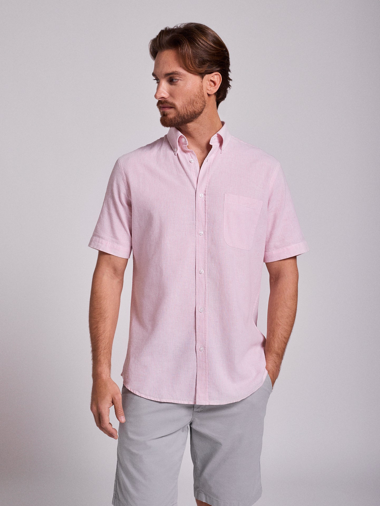 PINK LINEN SHIRT SHORT SLEEVE REGULAR FIT MR. BLUE