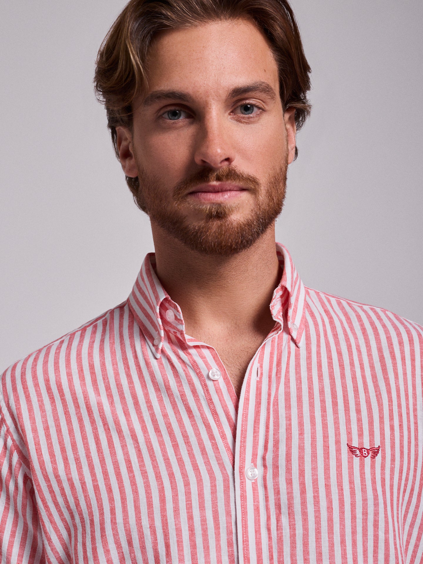 RED LINEN SHIRT LONG SLEEVE REGULAR FIT MR. BLUE