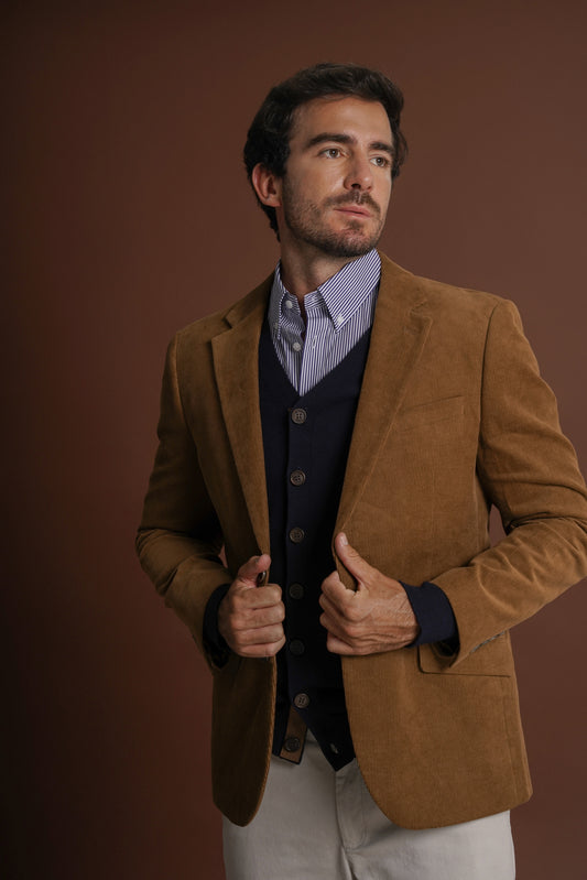 BLAZER ALGODÃO CAMEL LISO MR. BLUE