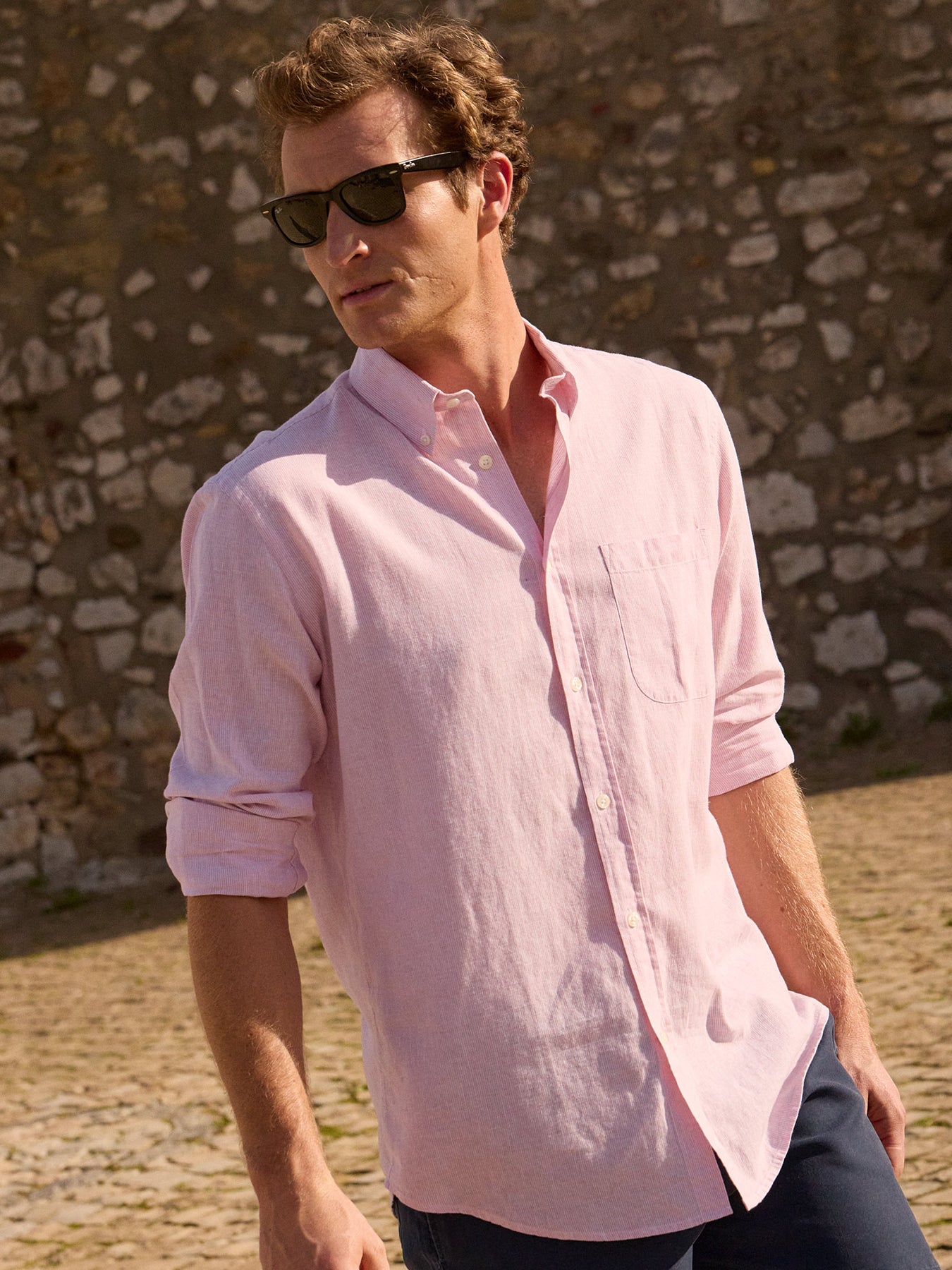 Camisa Regular Fit Linho Rosa Mr. Blue