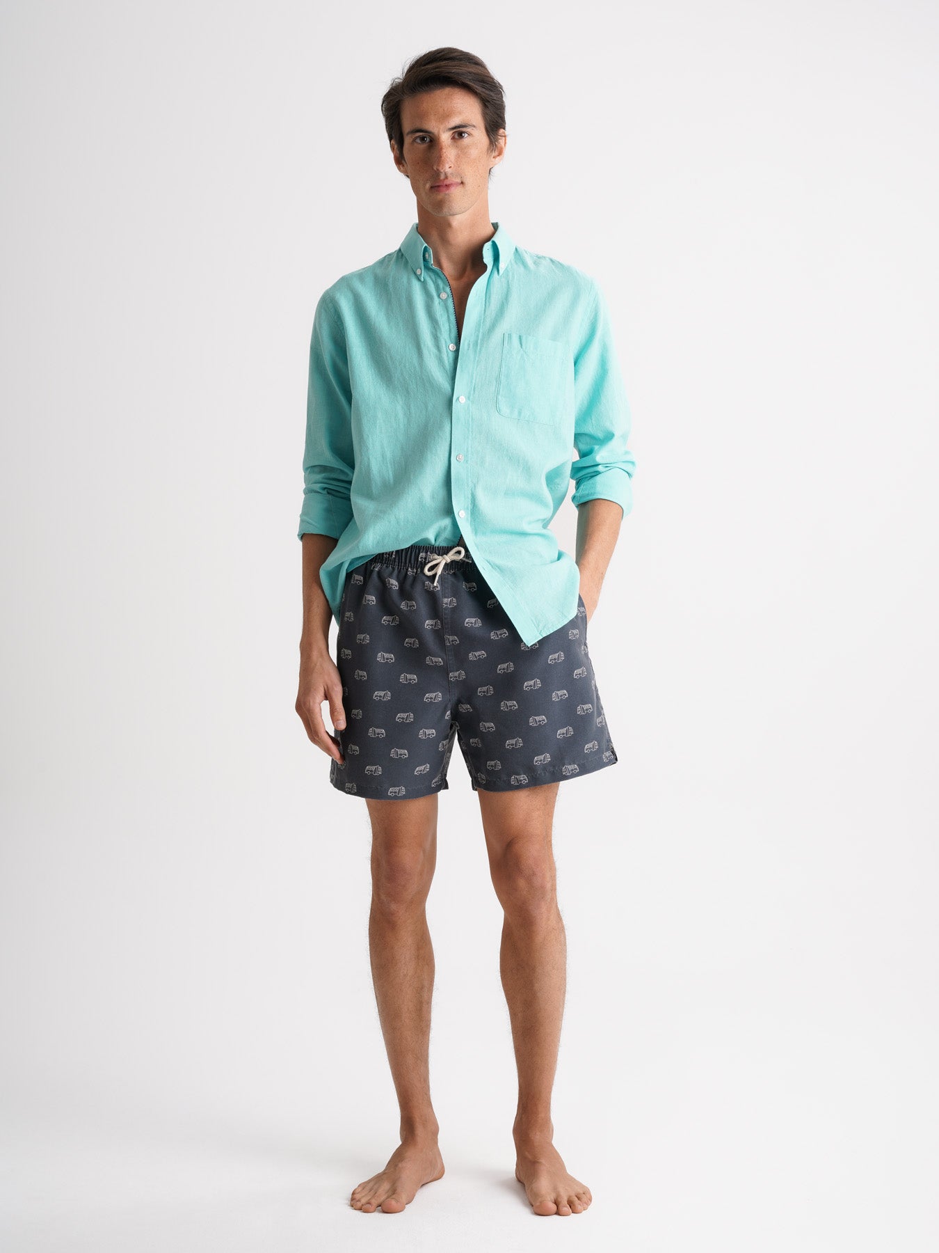 Camisa Regular Fit Linho Azul Mr. Blue