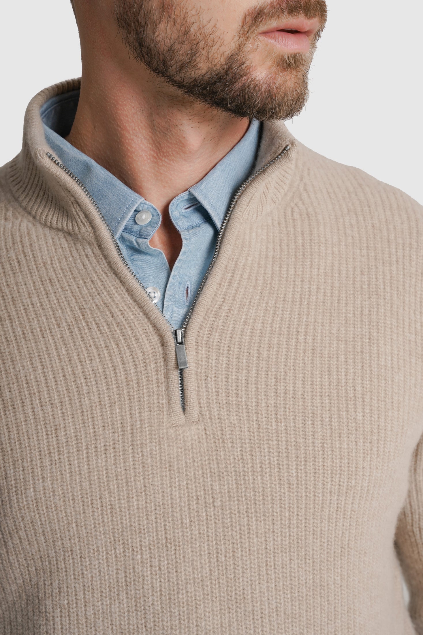 PULLOVER LÃ MERINO REGULAR FIT BEGE LISO MARK BELLUCCI