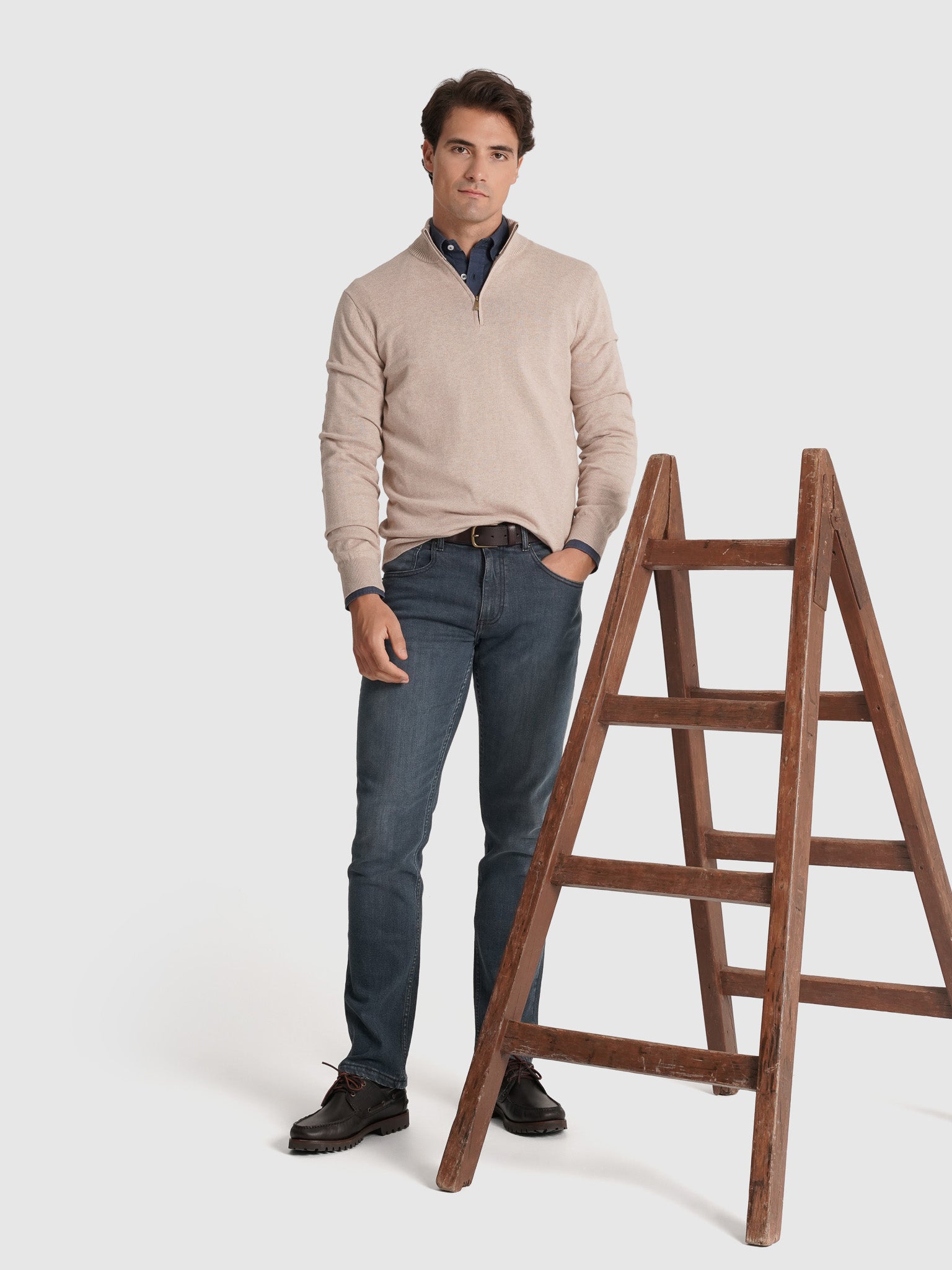 JERSEY DE CASHMERE BEIGE MANGA LARGA REGULAR FIT MR. AZUL