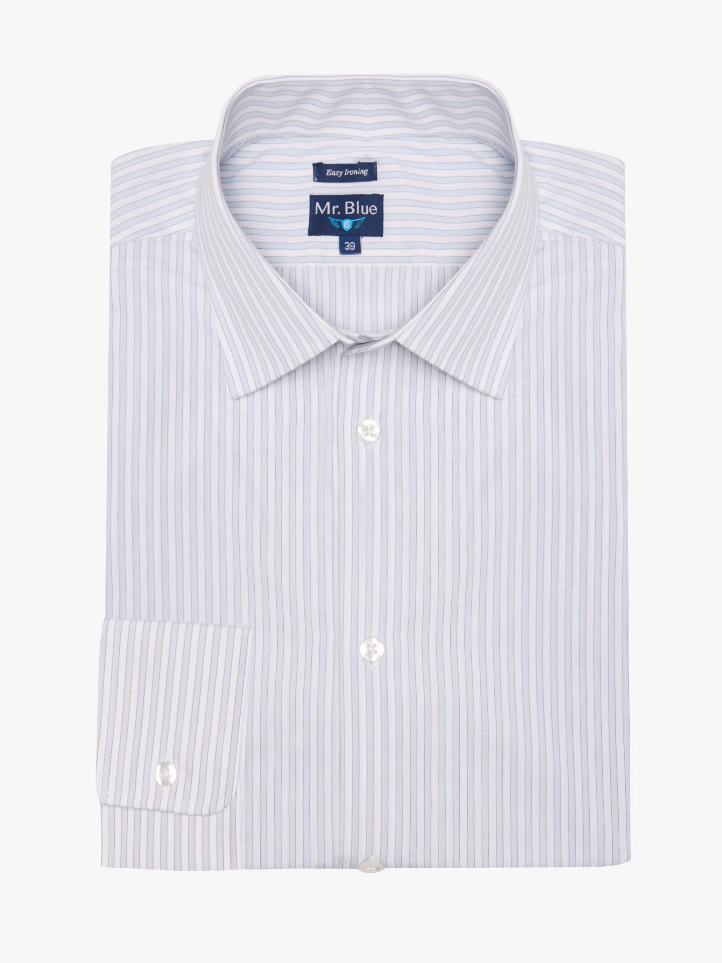 CAMISA ALGODÃO CLASSIC FIT AZUL ÀS RISCAS MR. BLUE