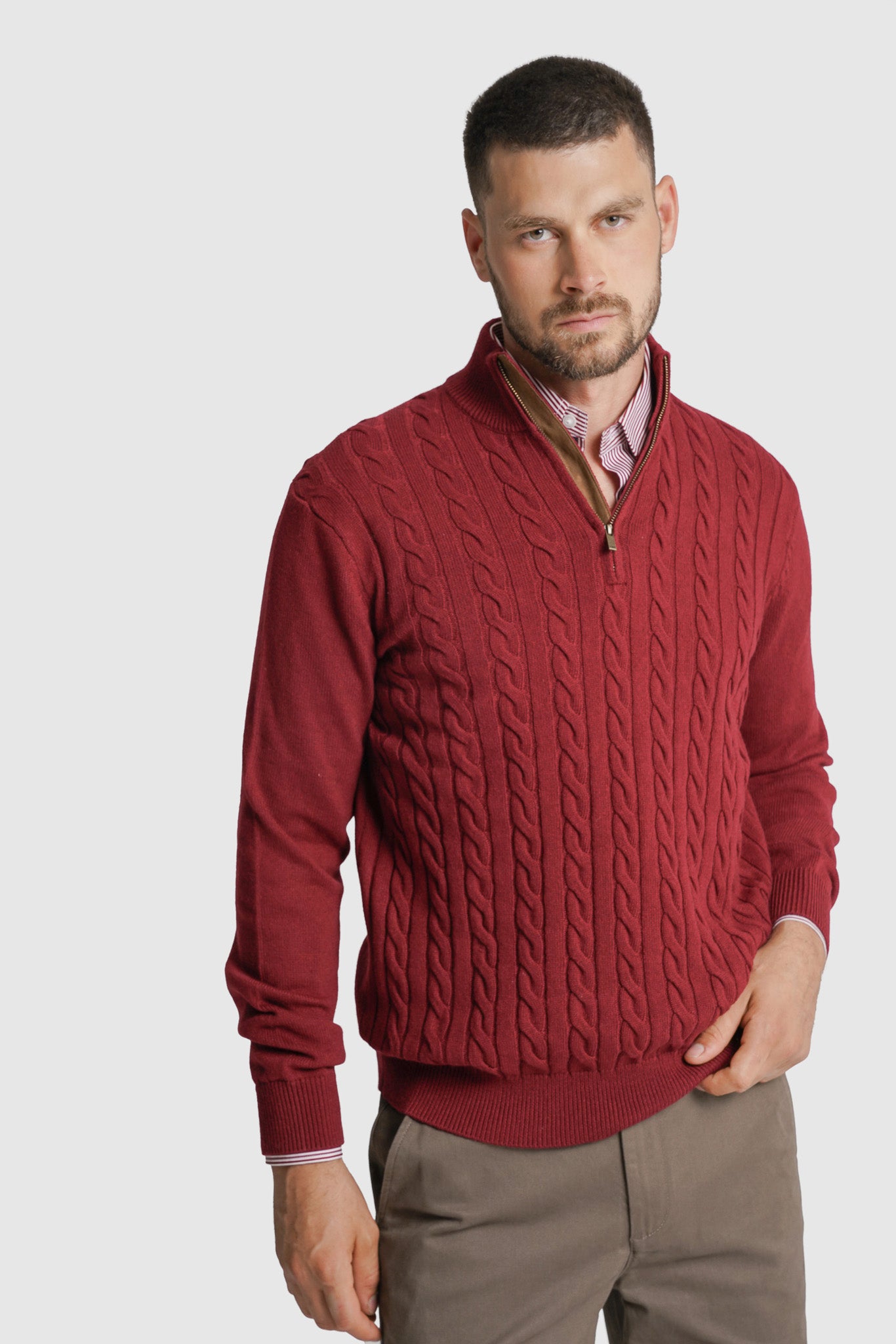 PULLOVER LÃ REGULAR FIT BORDEAUX LISO MR. BLUE