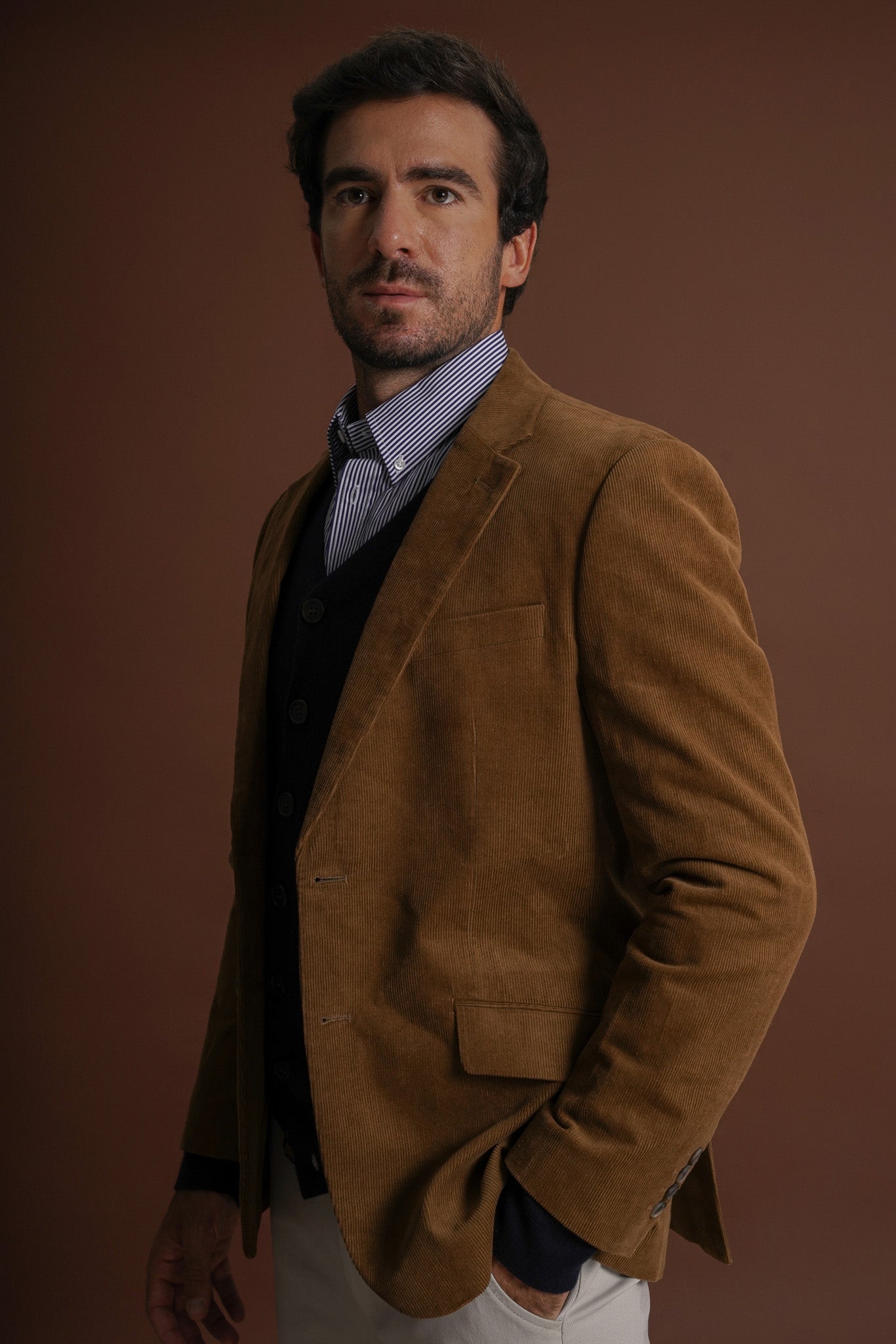BLAZER ALGODÃO CAMEL LISO MR. BLUE