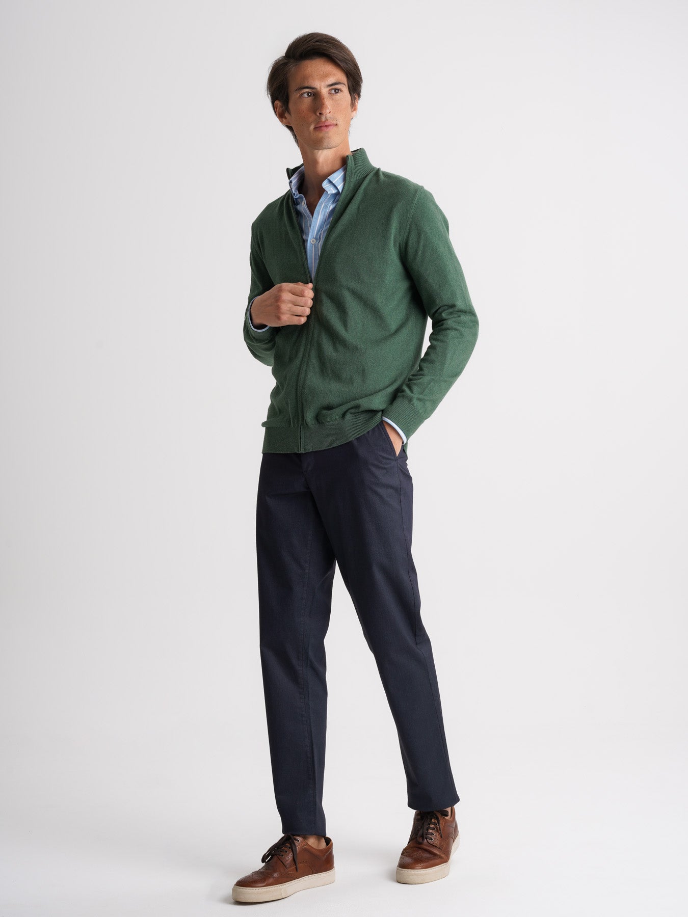Mr. Blue Thin Green Cashmere Pullover