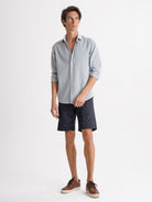 Camisa Slim Fit Linho Azul Mr. Blue