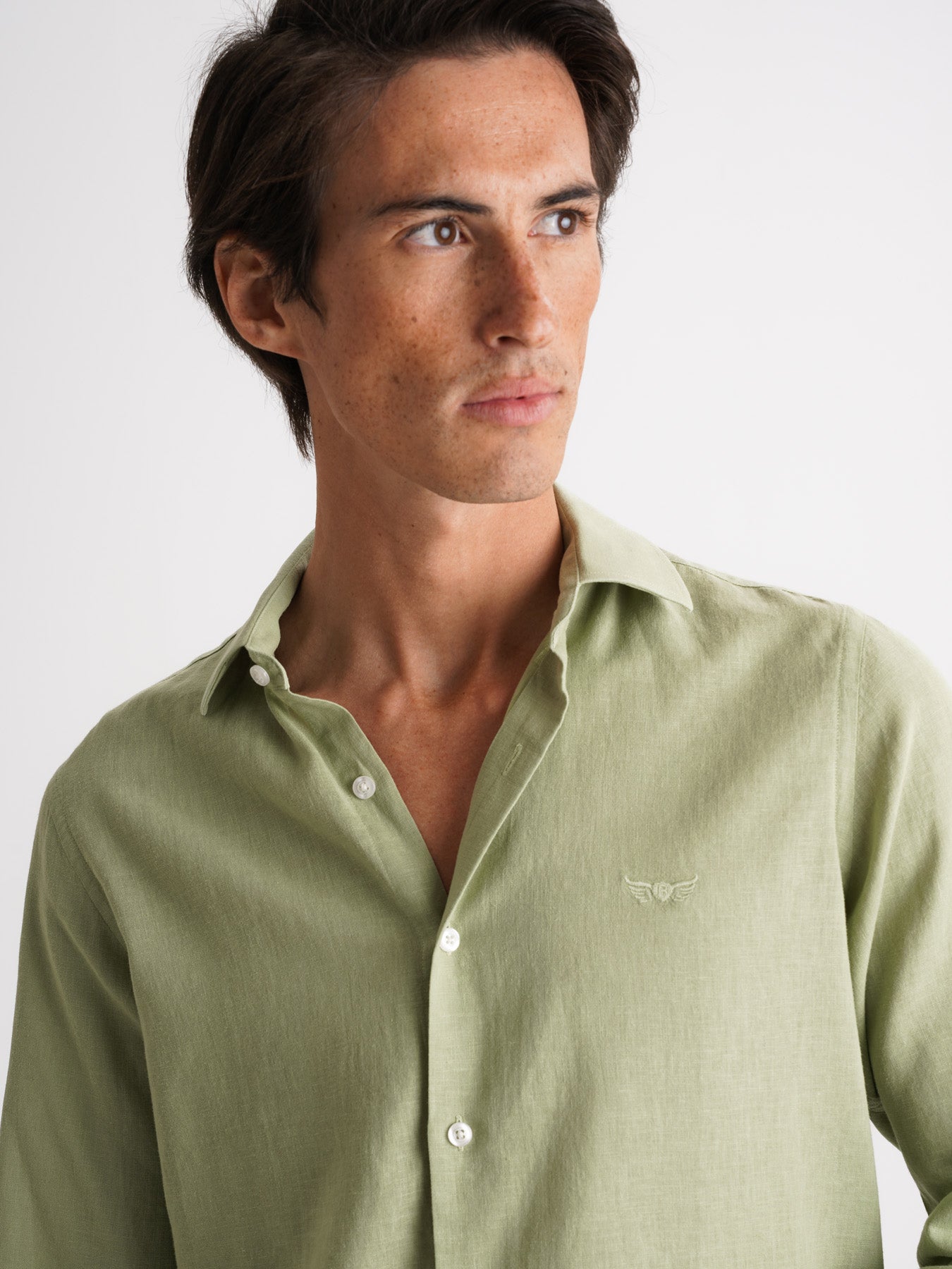 Camisa Slim Fit Linho Verde Mr. Blue