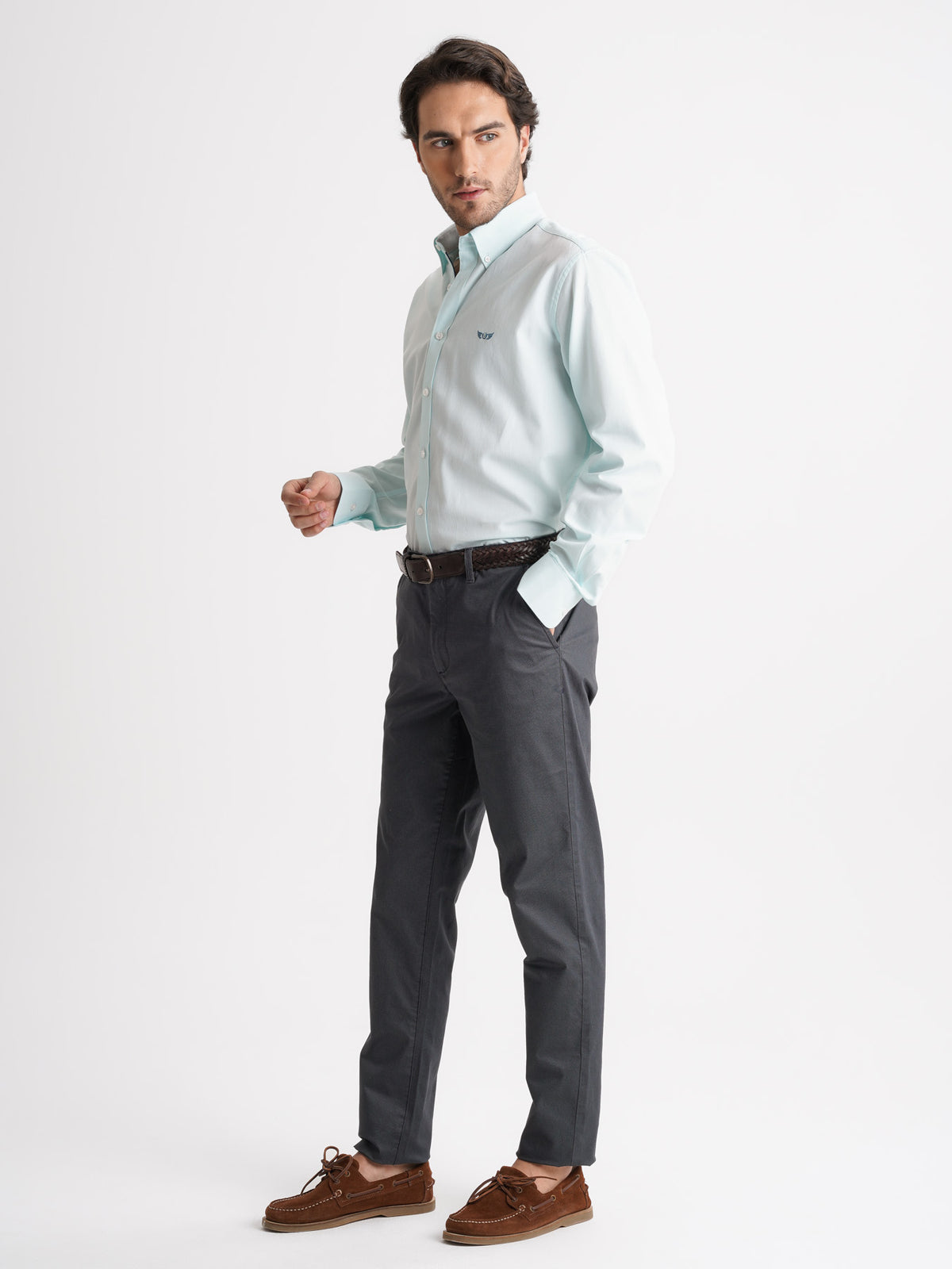 Camisa Regular Fit Herringbone Azul Mr. Blue