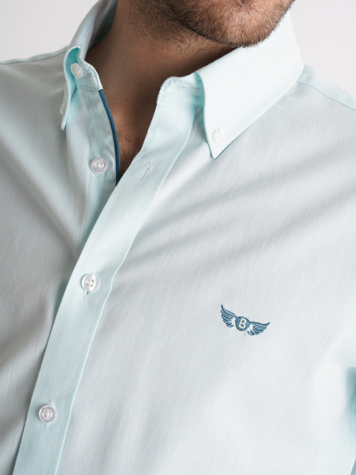 Camisa Regular Fit Herringbone Azul Mr. Blue